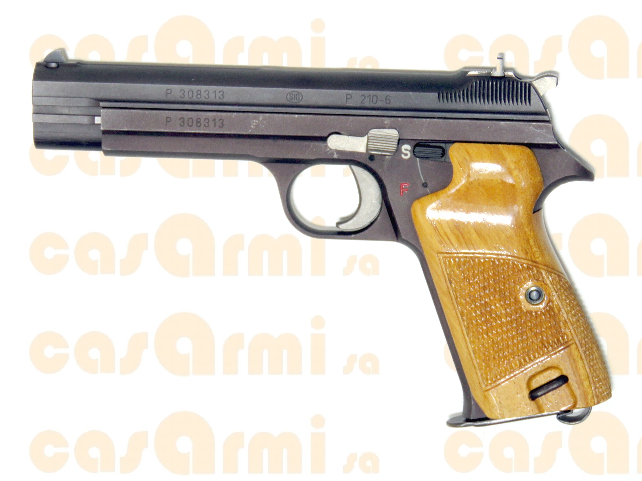 SIG mod. P210/6, con scatola originale, guancette sintetiche, secondo caricatore 9 Para